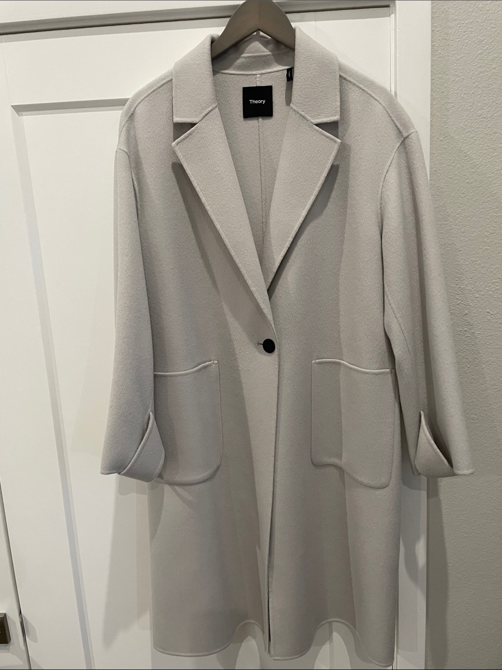 Theory Pale Gray Single-Button Pea Coat